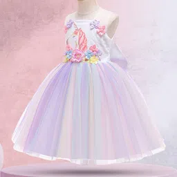 INCLUD Girls Self Design Square Neck Net Fit & Flare Dress-image-10