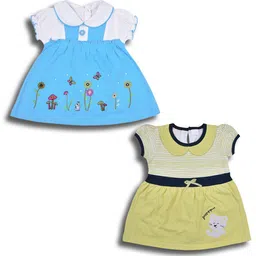 Wish Karo Girls Pack Of 2 Floral Embroidered Peter Pan Collar Cotton Fit & Flare Dress-34