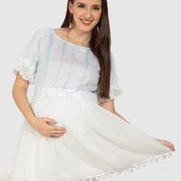 Mom For Sure by Ketki Dalal Tie And dye Round Neck Maternity Pure Cotton Blouson Tops-image-1