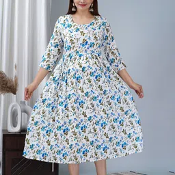BAESD Floral Printed Maternity Fit & Flare Ethnic Midi Dress-image-92