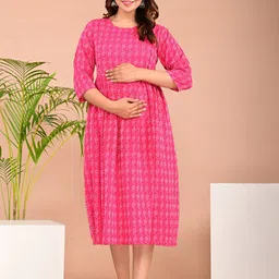 BAESD Ethnic Motifs Printed Gathered Anarkali Maternity Ethnic Dress-image-65
