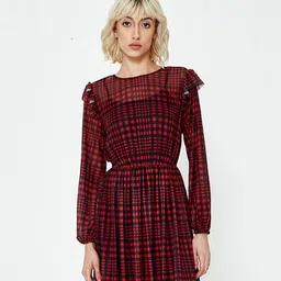 COVER STORY Checked Ruffled Fit & Flare Dress-image-22