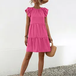 StyleCast x Revolte Pink Flutter Sleeves Layered Fit & Flare Dress-picture-6