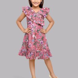 Pink Chick Girls Floral Printed Flutter Sleeves Ruffled Fit & Flare Dress-image-28