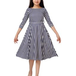 BAESD Girls Striped Boat Neck Fit & Flare Dress-image-53
