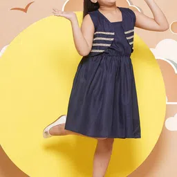 Modish Couture Girls Shoulder Straps Pure Cotton Fit & Flare Dress With Jacket-image-83