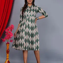 KALINI Ethnic Motifs Printed Mandarin Collar A Line Dress-image-43