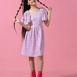 Cherry & Jerry Girls Checked Flared Sleeve Fit & Flare Dress-image-23
