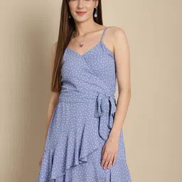 La Zoire Polka Dot Print Ruffled Georgette Fit & Flare Dress-image-67
