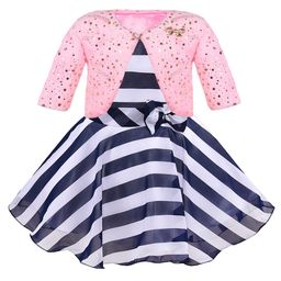 Wish Karo Blue Striped Georgette Fit & Flare Dress-picture-20