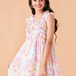 Cherry & Jerry Girls Floral Printed Square Neck Sleeveless Ruffled A-line Mini Dress-image-38