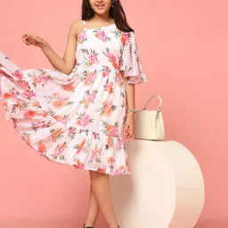 FASHION DREAM Girls Floral Print Flared Sleeve Georgette Fit & Flare Midi Dress-picture-29