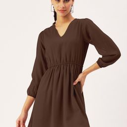 DressBerry Brown Puff Sleeve Georgette Fit & Flare Dress-image-23