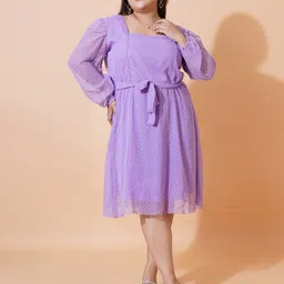 U&F Beyond Women Self Design Puff Sleeve Fit & Flare Dress-image-53