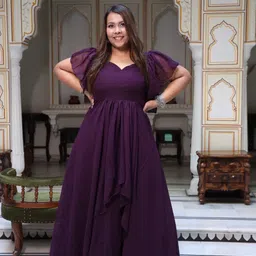Swadeshi Shringaar Sweetheart Neck Flutter Sleeves Georgette Fit & Flare Maxi Dress-image-53