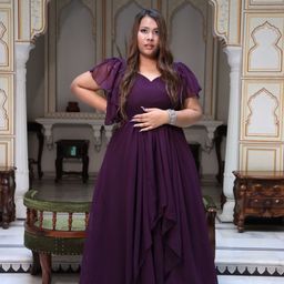 Swadeshi Shringaar Plus Size Sweetheart Neck Flared Sleeves Layered Fit & Flare Maxi Dress-image-8