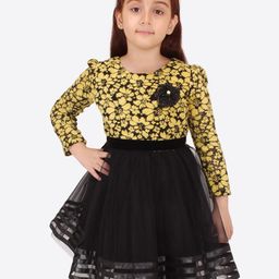 CUTECUMBER Girls Floral Printed Puff Sleeves Corsage Fit & Flare Dress-picture-34