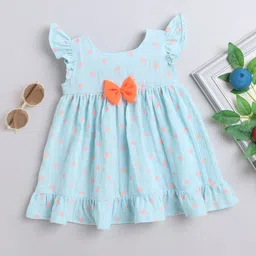MANY FROCKS & Girls Print Round Neck Flutter Sleeve Fit & Flare Cotton Dress-image-78