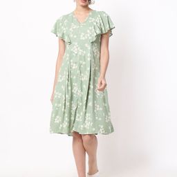 Ranng Floral Print Flutter Sleeve Fit & Flare Dress-3