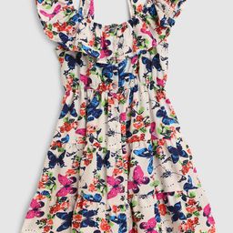 HERE&NOW Girls Shoulder Straps Conversational Printed Cotton A-Line Dress-52