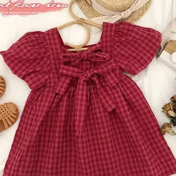 StyleCast x Revolte Checked Flutter Sleeve Fit & Flare Dress-45