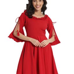 D 'VESH Round Neck Slit Sleeve Fit & Flare Dress-picture-18