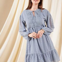 Kibo Women Tie-Up Neck Cuffed Sleeve Crepe Fit & Flare Dress-image-52
