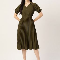 Slenor Puff Sleeve Crepe Fit & Flare Dress-image-69