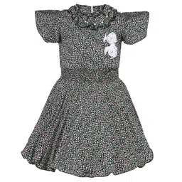 Wish Karo Girls Printed Flutter Sleeve Crepe Fit & Flare Dress-2