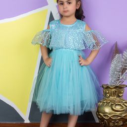 Bella Moda Girls Sequinned Embellished Flared Sleeve Satin Fit & Flare Dress-22