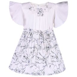 Wish Karo Girls Floral Printed Flared Sleeve Pleated Applique Satin Fit & Flare Dress-image-8