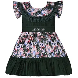 Wish Karo Girls Floral Print Flared Sleeve Satin Fit & Flare Dress-image-66