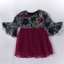 Bella Moda Floral Print Flared Sleeve Satin Fit & Flare Dress-image-63