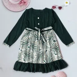 BAESD Girls Abstract Print Round Neck Long Puff Sleeve Fit & Flare Dress-6