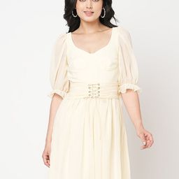 MISH Yellow Puff Sleeve Fit & Flare Dress-image-27