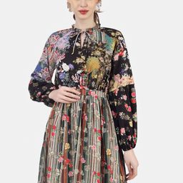 Sukshat Floral Printed Puff Sleeve Tie-Up Neck Fit & Flare Dress-image-34