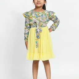 Bella Moda Girls Floral Printed Round Neck Pure Cotton Fit & Flare Dress-49