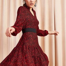 Olalook Floral Printed Mandarin Collar Puff Sleeve Fit & Flare Dress-picture-19