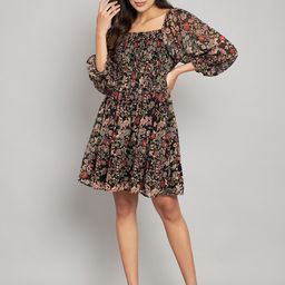 Amagyaa Floral Print Puff Sleeve Fit & Flare Dress-image-86