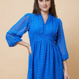 Globus Embellished V-Neck Puff Sleeve Fit & Flare Dress-image-18