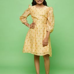 Aks Kids Girls Polka Dot Printed Puff Sleeve Modal A-Line Dress-image-42