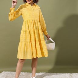 Vishudh Print Puff Sleeve Fit & Flare Dress-image-73