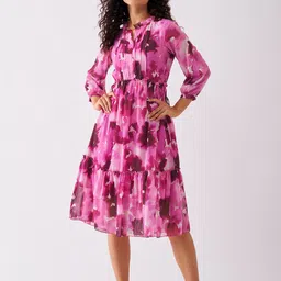 AASK Floral Printed Crepe Fit & Flare Dress-image-11