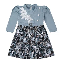 Wish Karo Girls Floral Print Satin Fit & Flare Dress-picture-16