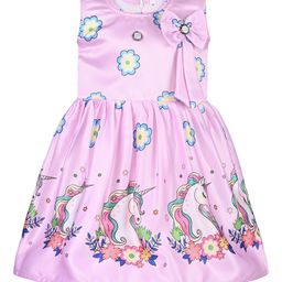 Wish Karo Girls Floral Printed Gathered Satin Fit & Flare Dress-picture-21