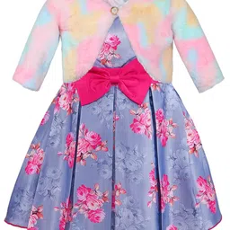 Wish Karo Floral Printed Satin Fit & Flare Dress With Jacket-picture-42