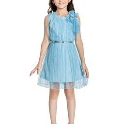 Peppermint Girls Self Design Net A-Line Dress With Belt-image-79