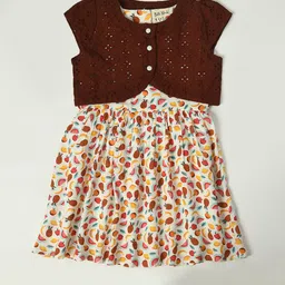 Bella Moda Girls Conversational Printed Pure Cotton Fit & Flare Dress-image-46