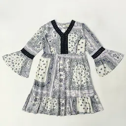 Bella Moda Girls Ethnic Motifs Printed Gathered Detailed Pure Cotton Fit & Flare Dress-image-93