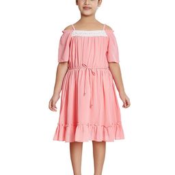 Peppermint Girls Striped Shoulder Straps Chiffon Fit & Flare Dress-image-26